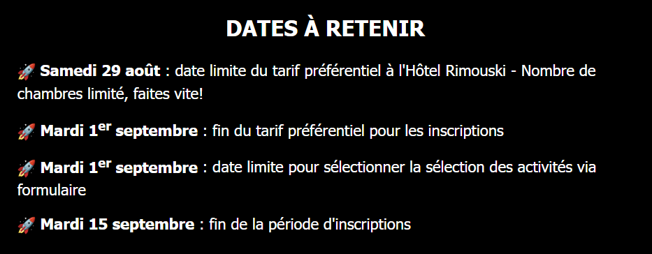 Dates a retenir